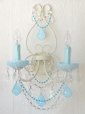 Double light Wall Sconce with Aqua-Blue crystals
