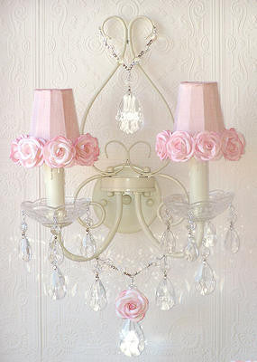 Double light Wall Sconce with Pink rose-shades