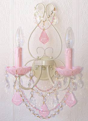 Double light Wall Sconce with Opal Pink Crystals