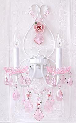 Fairy-tale Sconce, Pink Crystal & Porcelain roses