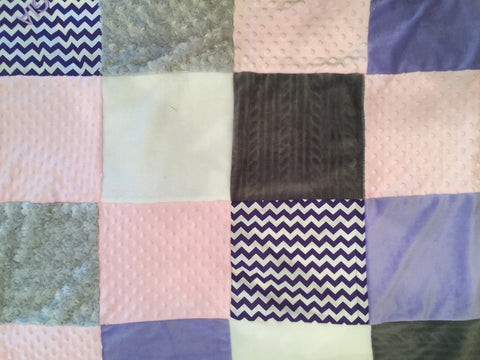 Purple grey and pink chevron quilt
