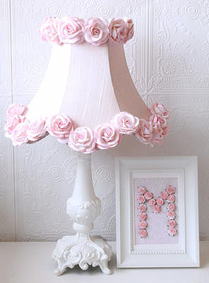 Pink Dupioni silk & Roses Table lamp